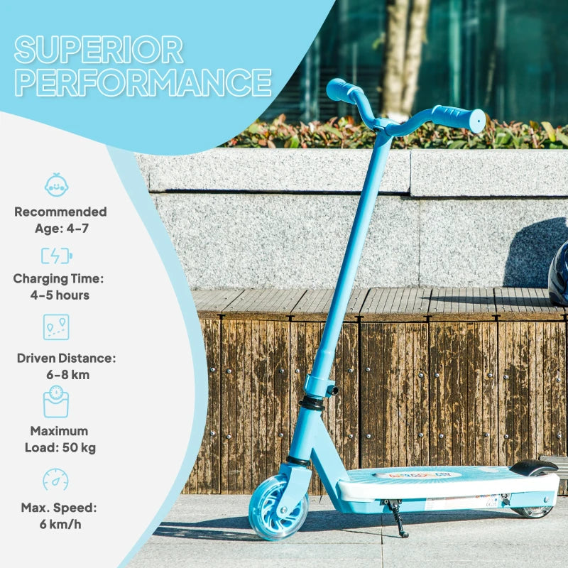 Electric Scooter for Kids Aged 4-7 Years, with Flashing LED Lights, Rear Auxiliary Wheels, Blue