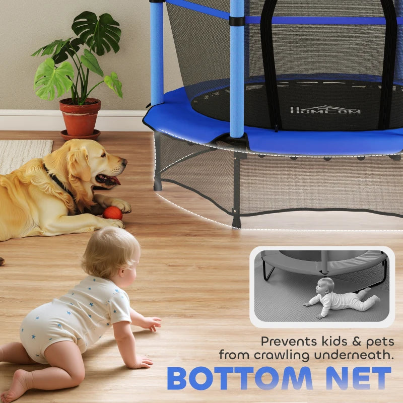 4.6FT/55" Kids Trampoline with Safety Enclosure, Outdoor Indoor Use, for Ages 3-10 Years, Blue
