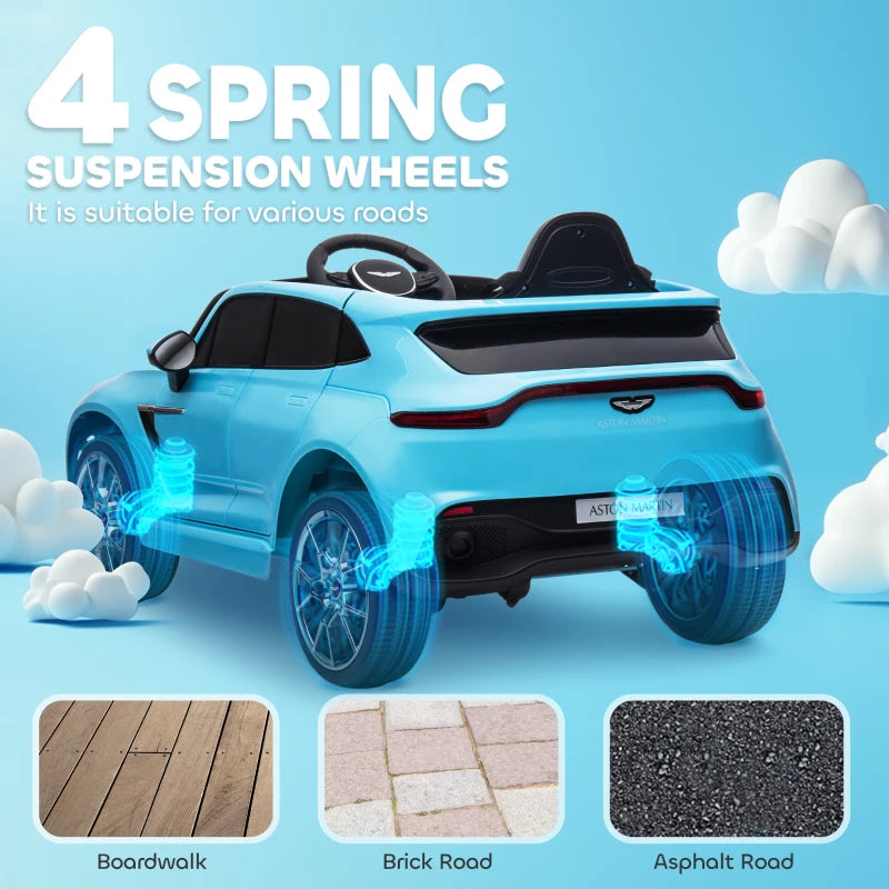 Aston Martin DBX Licensed Battery Powered Kids Electric Car, 12V Kids Ride on Car w/ Lights, Music Horn, Blue