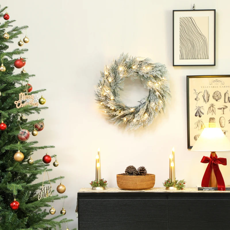 60cm/ 24inch Flocked Prelit Christmas Wreath