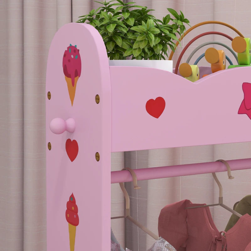 Kids Clothes Rail with Two Shelves, for 3-8 Years, Pink