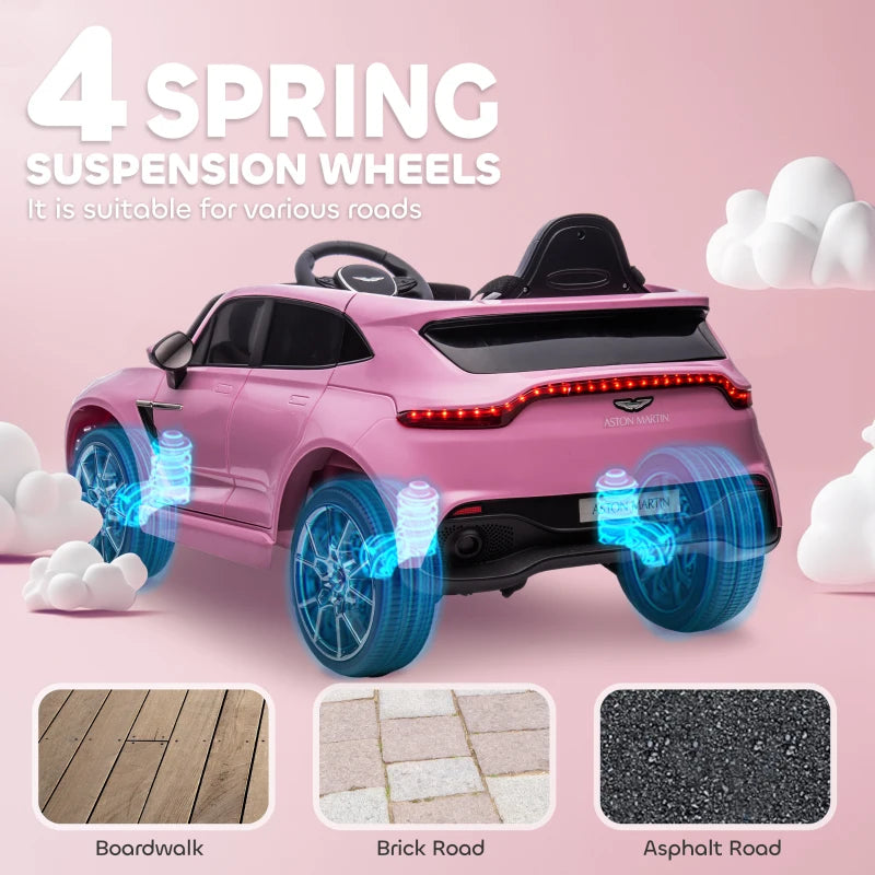 Aston Martin DBX Licensed Battery Powered Kids Electric Car, 12V Kids Ride on Car w/ Lights, Music Horn, Pink