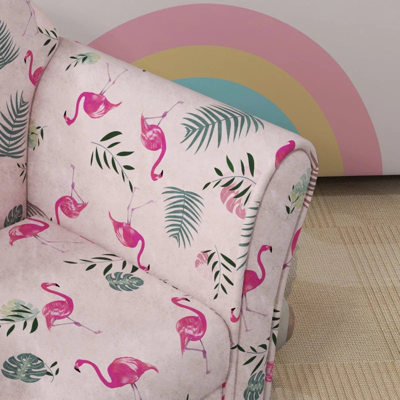 Kids Armchair with Flamingo Design, Wooden Frame, for Bedroom, Playroom, Kids Room - Pink