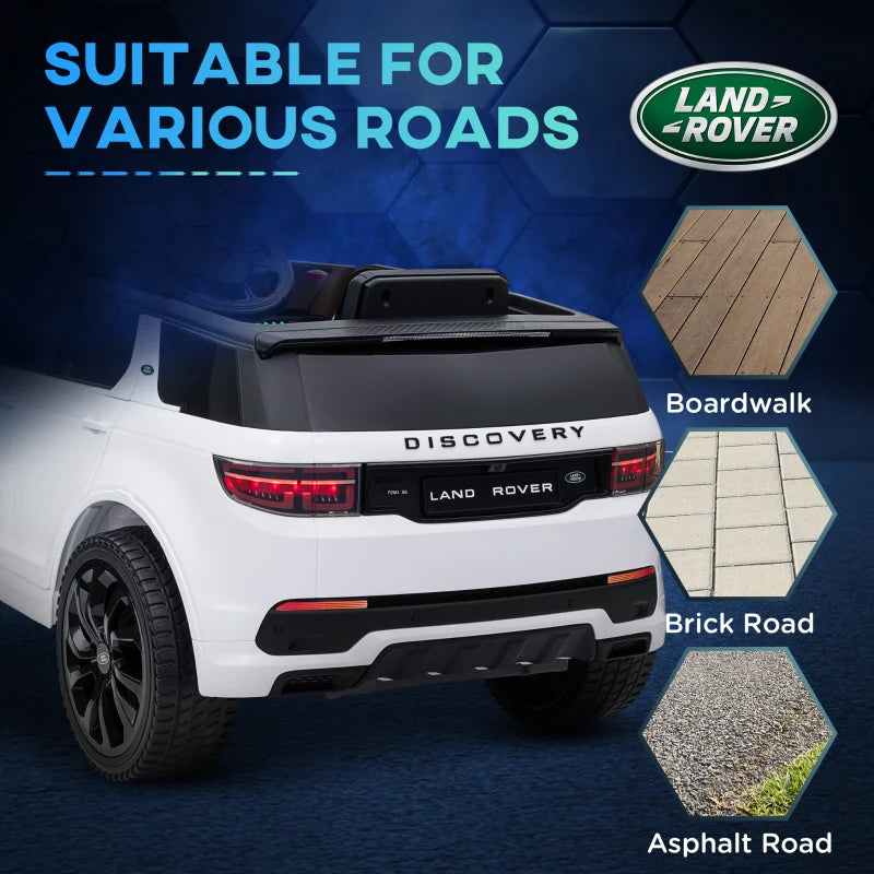 Licensed Land Rover Discovery Sport, 12V Kids Ride on Car w/ Remote Control, Lights, Music, Horn, for 3-6 Years, White