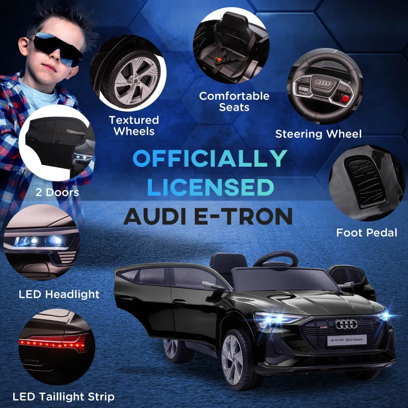 Audi E-tron Licensed 12V Kids Electric Ride on, Electric Car for Kids, with Parental Remote, Music Lights MP3, Suspension Wheels, for 3-5 Years, Black