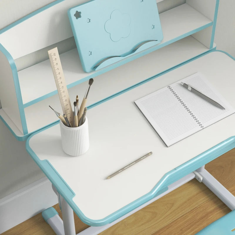 Height Adjustable Kids Study Table and Chair Set, with Drawer, Storage Shelf, 80 x 54.5 x 104 cm, Blue