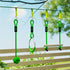 7-Piece Kids Zip Line Kit for Garden, 10m Kids Slackline Kit with Wooden Monkey Bars, Metal Rings, Gripping Balls, Green