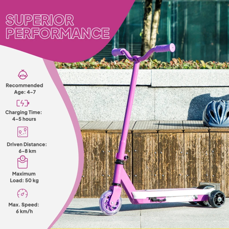 Electric Scooter for Kids Aged 4-7 Years, with Flashing LED Lights, Rear Auxiliary Wheels, Purple