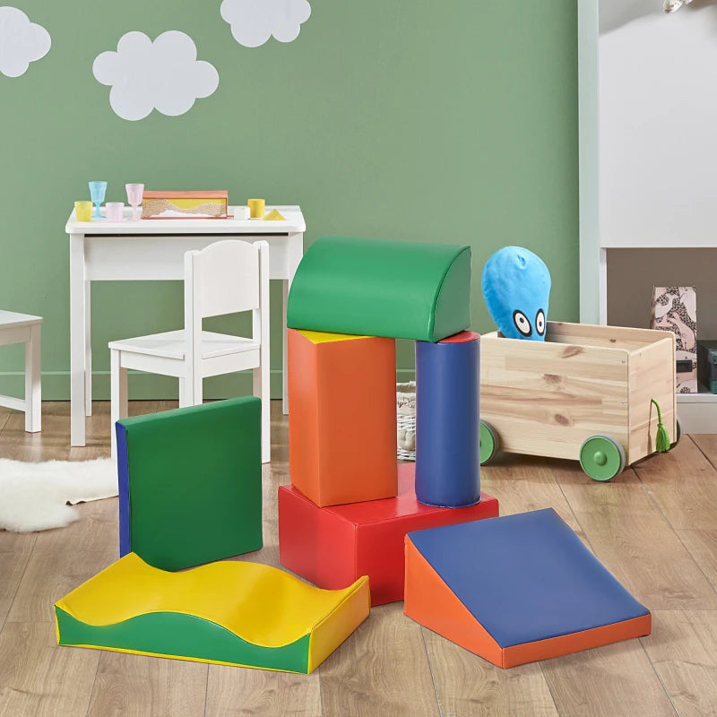 Soft Play Set, 7 Piece Foam Blocks, Toddler Climb and Crawl Activity Set for 1-3 Years, Soft Play Equipment for Building and Stacking, Educational Play, Red