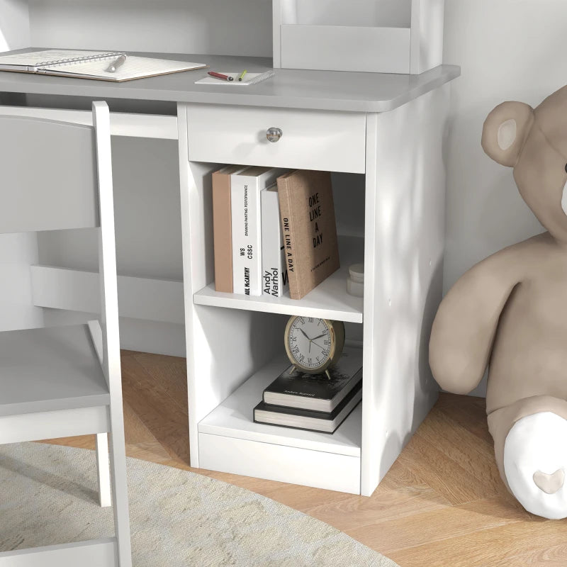 Two-Piece Kids Desk and Chair Set with Storage, for Ages 5-8 Years - Grey