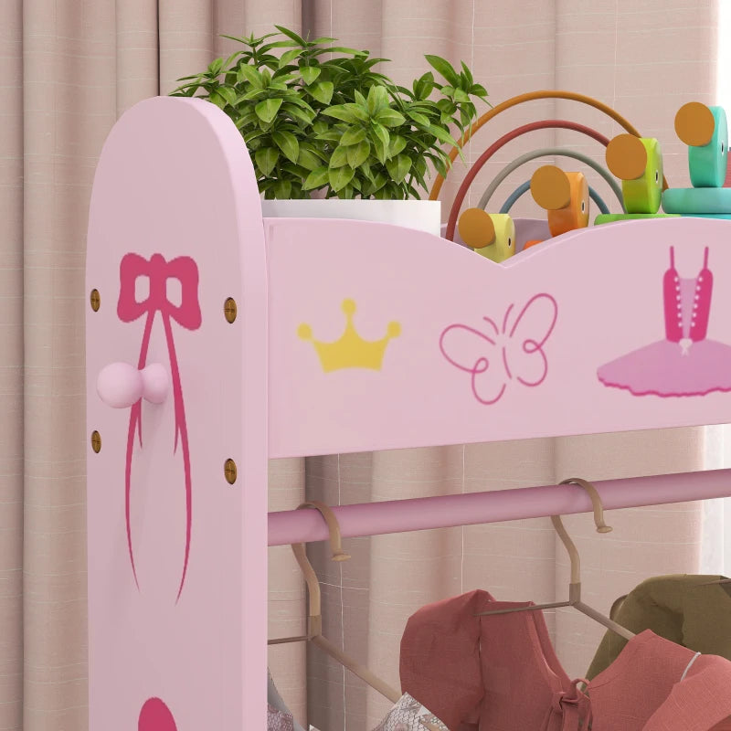 Kids Clothes Rail with Two Shelves, for 3-8 Years, Pink