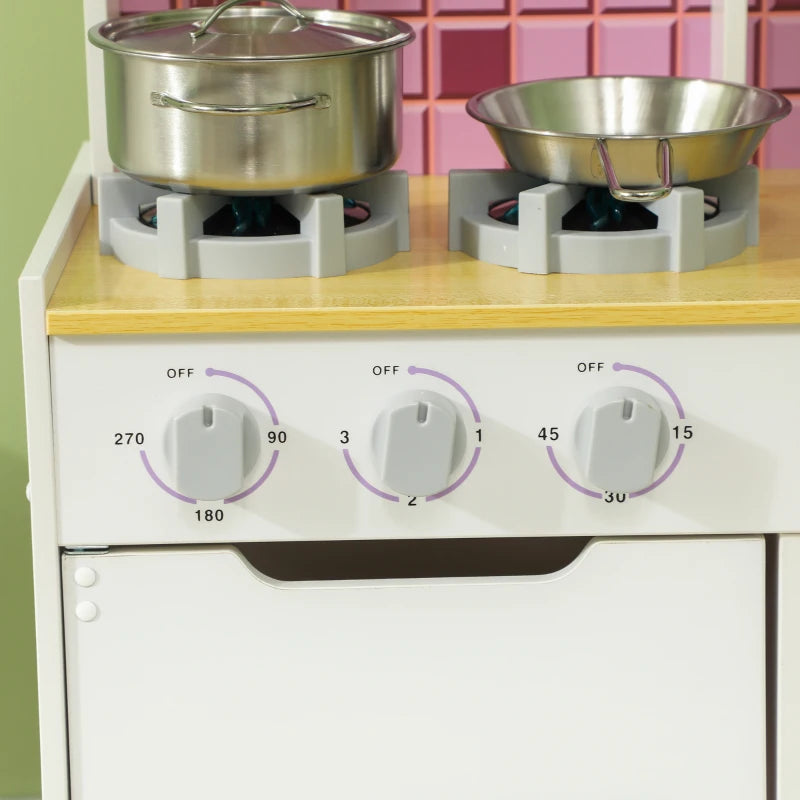 Kids Play Kitchen, Pretend Play Kitchen with Realistic Oven, Stove, Sink, Kitchen, Accessories, White