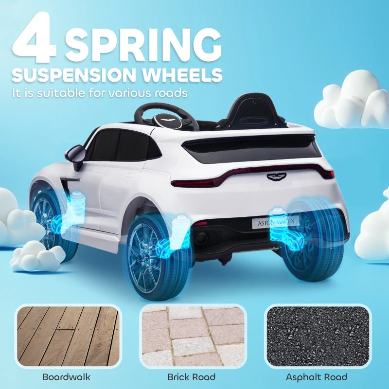 Aston Martin DBX Licensed Battery Powered Kids Electric Car, 12V Kids Ride on Car w/ Lights, Music Horn, White