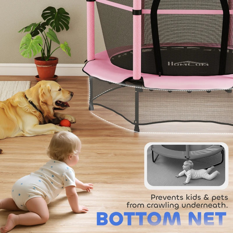 4.6FT/55" Kids Trampoline with Safety Enclosure, Outdoor Indoor Use, for Ages 3-10 Years, Pink