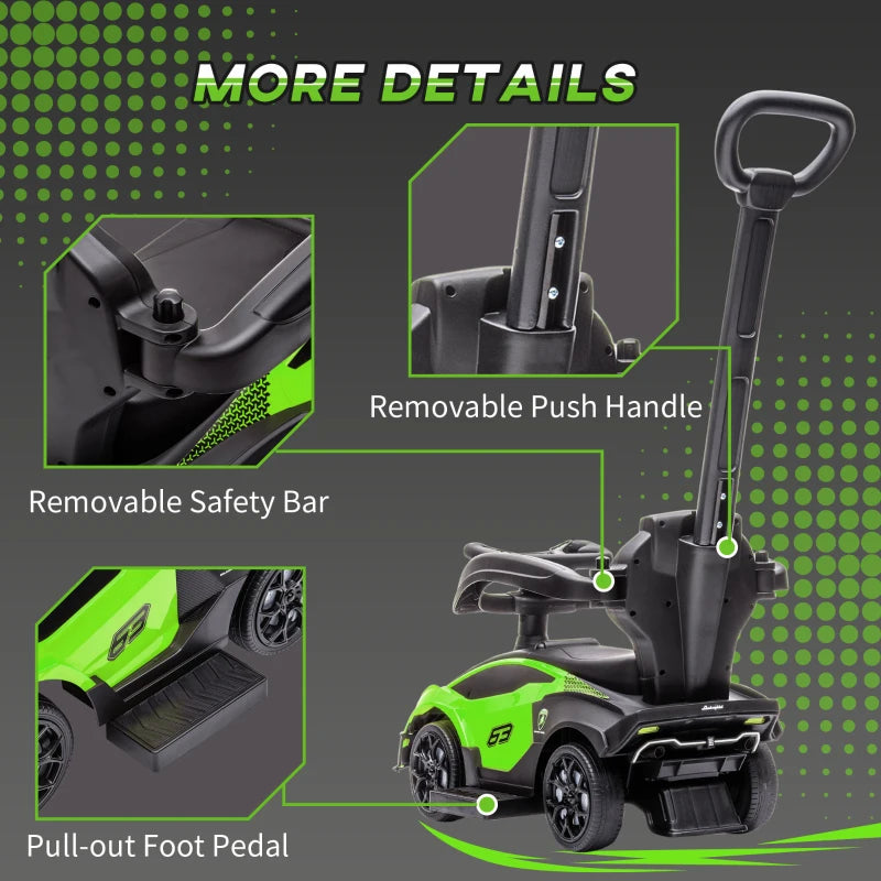 Kids 2-In-1 Lamborghini Ride-On and Stroller, with Horn - Green