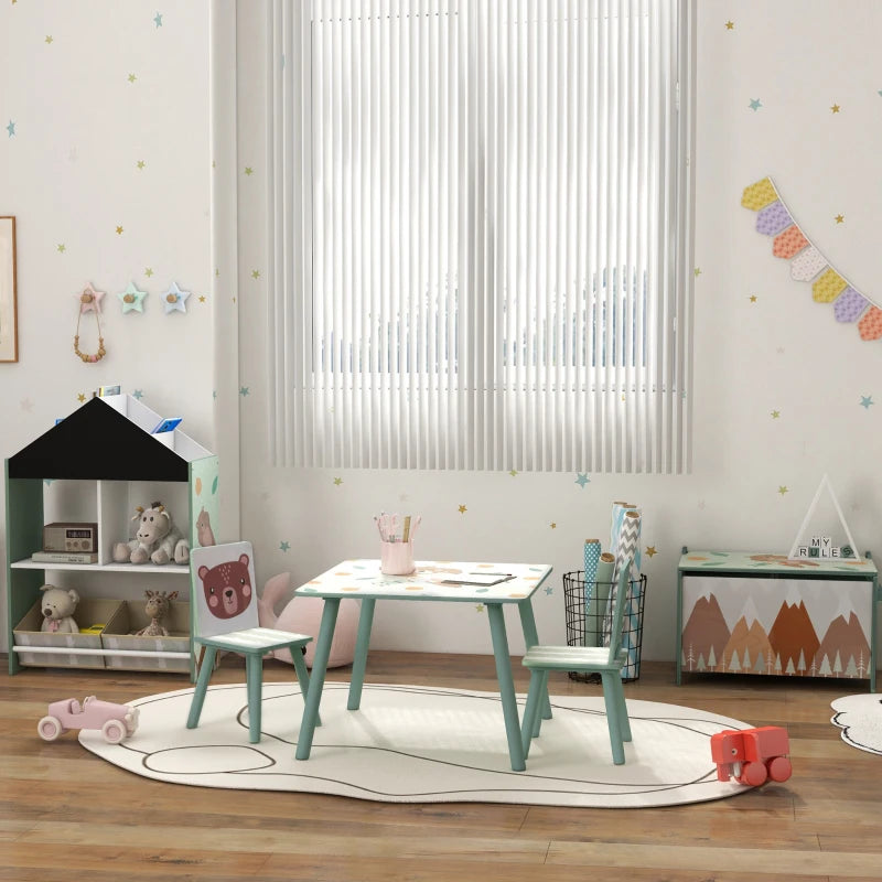 Kids and Table Chairs, Children Desk with Two Chairs, Toddler Furniture Set, for Ages 3-6 Years - Green