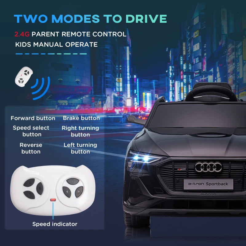 Audi E-tron Licensed 12V Kids Electric Ride on, Electric Car for Kids, with Parental Remote, Music Lights MP3, Suspension Wheels, for 3-5 Years, Black