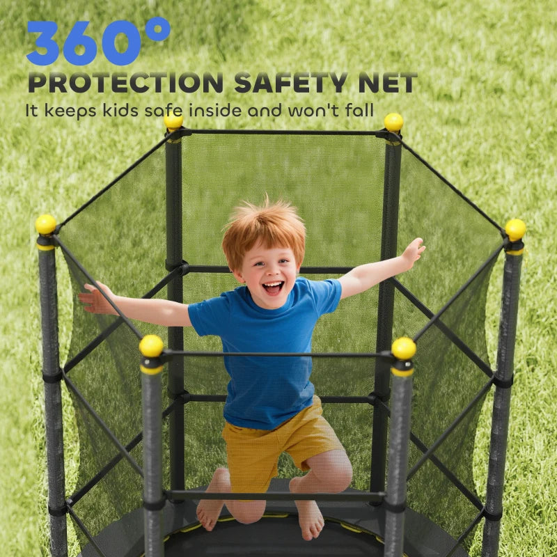 4.6FT/55" Kids Trampoline with Safety Enclosure, Outdoor Indoor Use, for Ages 3-10 Years, Black