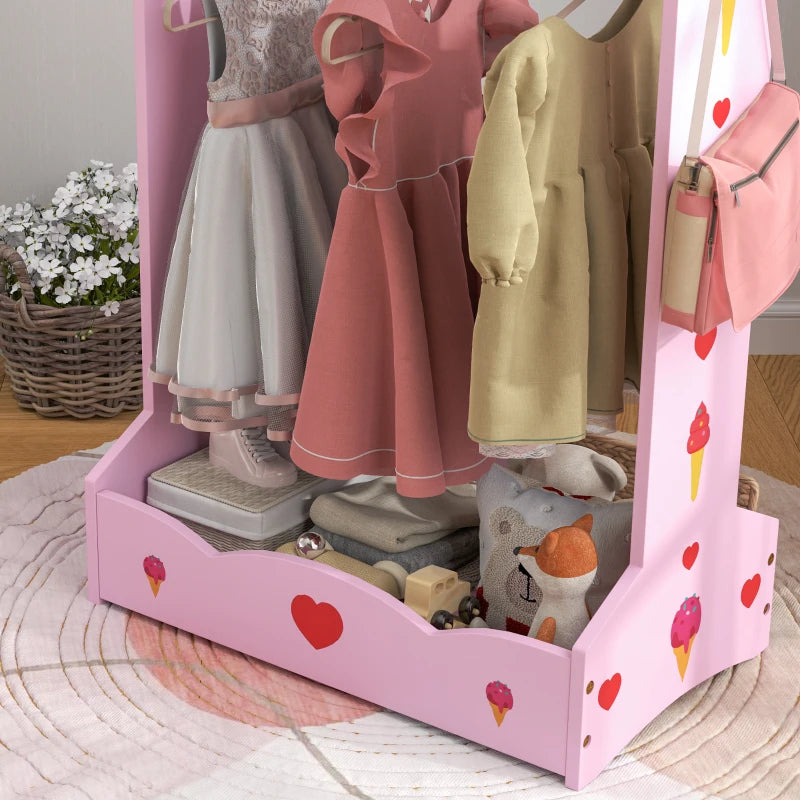 Kids Clothes Rail with Two Shelves, for 3-8 Years, Pink