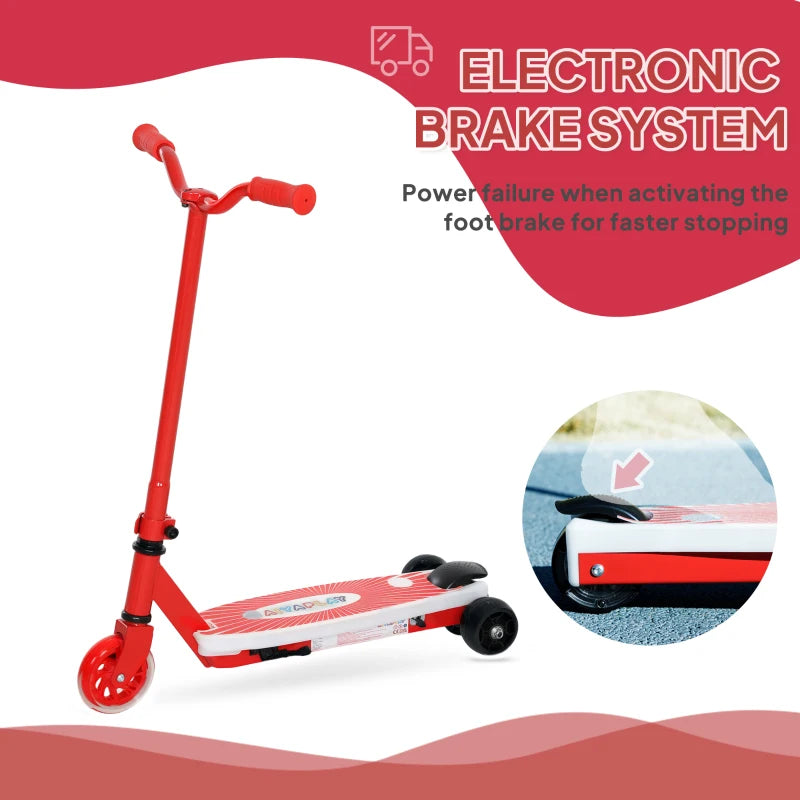 Electric Scooter for Kids Aged 4-7 Years, with Flashing LED Lights, Rear Auxiliary Wheels, Red