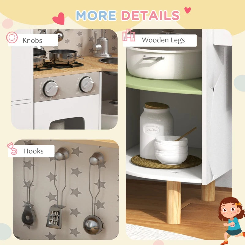 Toy Kitchen, Kids Play Kitchen, Role Playing Game with Phone, Ice Maker, Stove, Utensils, for 3-6 Years, White