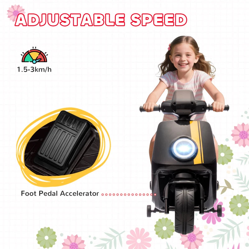 6V Ride on Motorbike, Kids Electric Motorbike w/ Headlights, Music, Training Wheels, for Ages 18-36 Months, Black