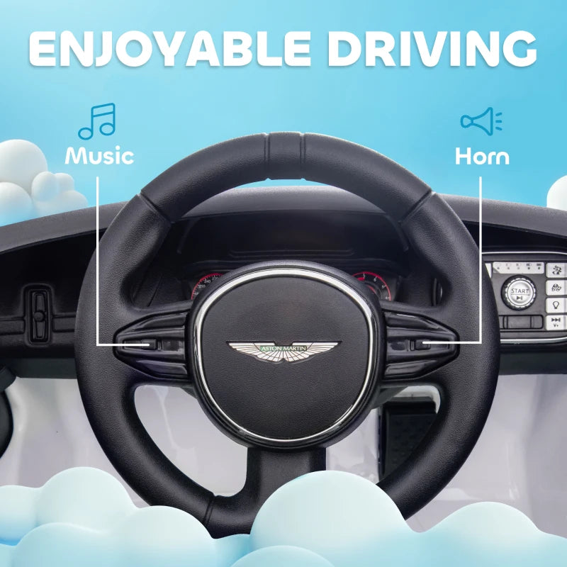 Aston Martin DBX Licensed Battery Powered Kids Electric Car, 12V Kids Ride on Car w/ Lights, Music Horn, White