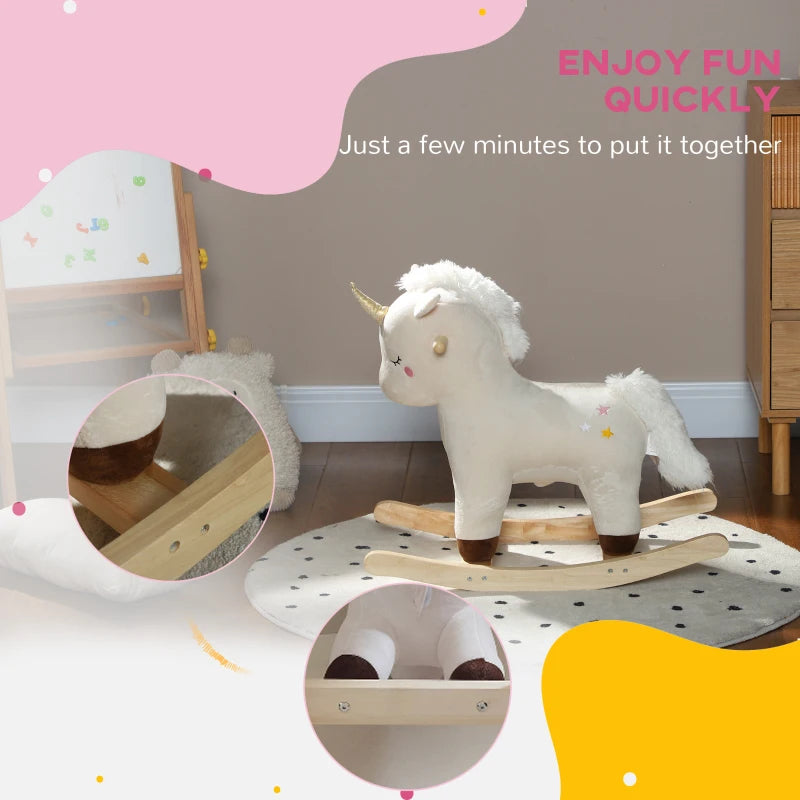 Rocking Horse with Unicorn Design, Sounds, for Ages 2-4 Years, White
