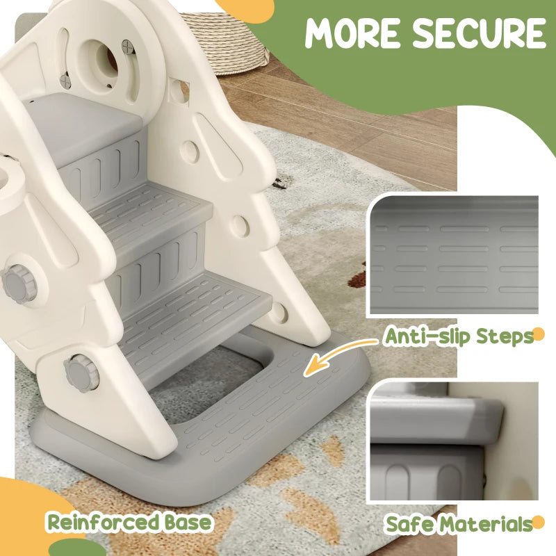 3-in-1 Kids Slide with Basketball Hoop, Climber, Anti-Slip Steps for Toddlers, Ages 2-5 Years, Cream White
