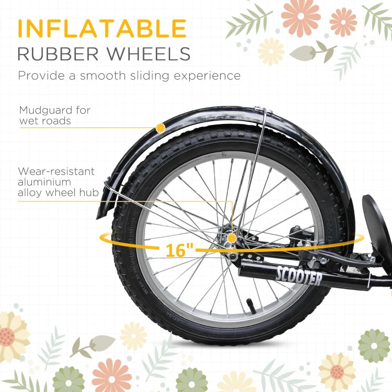 Kids Scooter, Kick Stunt Scooter with Adjustable Handlebar, Dual Brakes, Basket, Cupholder, Mudguard, 16" Inflatable Rubber Wheels, for 5-12 years, Orange