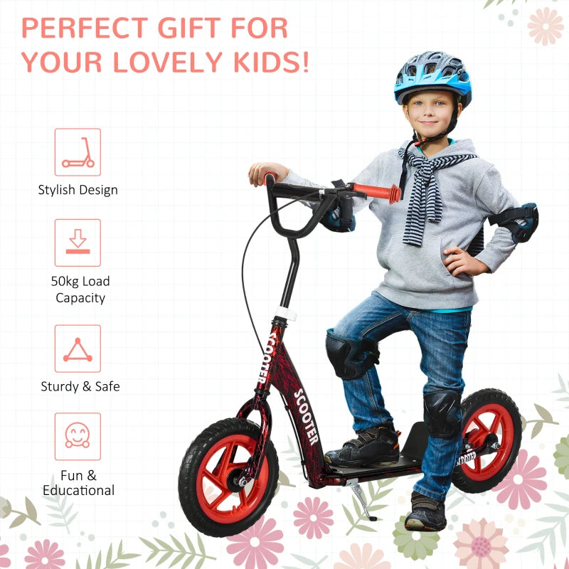 Kids Scooter with Adjustable Handlebar, Children's Kick Scooter with Non-slip Footplate, Rear Brake, Kickstand, Red