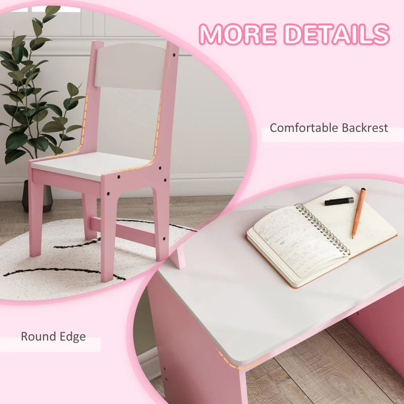 Two-Piece Kids Desk and Chair Set with Storage, for Ages 5-8 Years - Pink