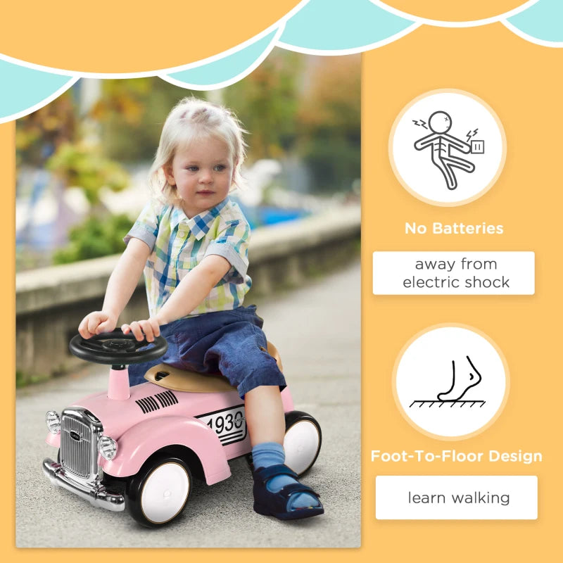 Foot to Floor Slider for Toddlers with Under-Seat Storage, Ride on Sliding Car with Horn, for Ages 12-36 Months - Pink