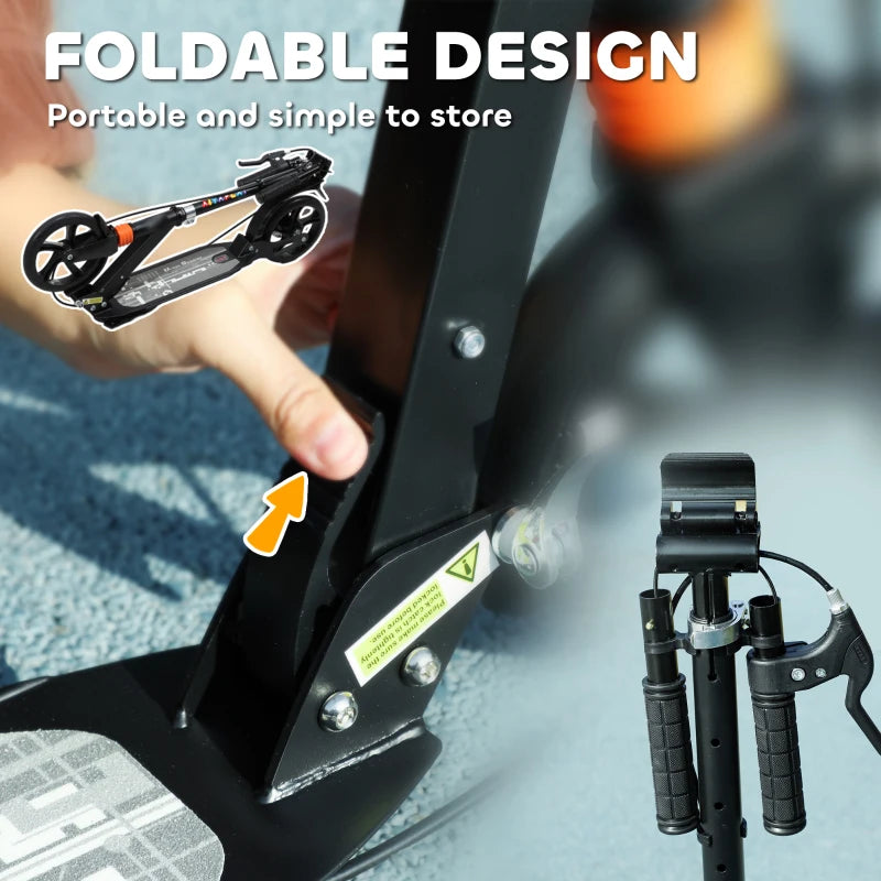 Kids Scooter with Four-Level Adjustable Handlebar, Dual Brake System, 200mm Wheels, ABEC-7 Bearings, Black