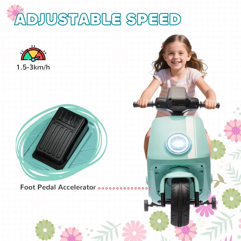 6V Ride on Motorbike, Kids Electric Motorbike w/ Headlights, Music, Training Wheels, for Ages 18-36 Months, Green