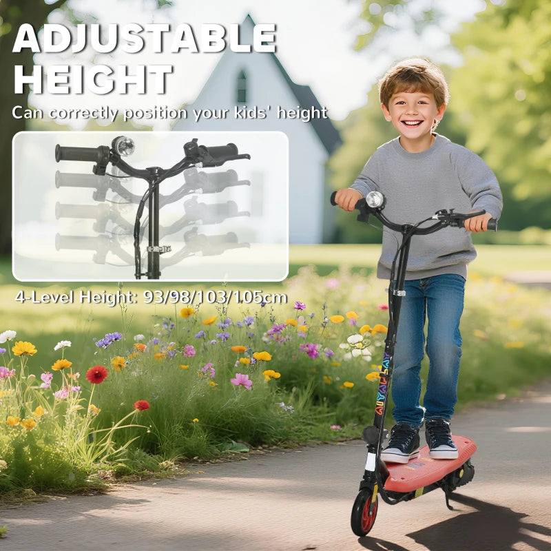 Foldable Electric Scooter, with LED Headlights, for Ages 7-14 Years, Red