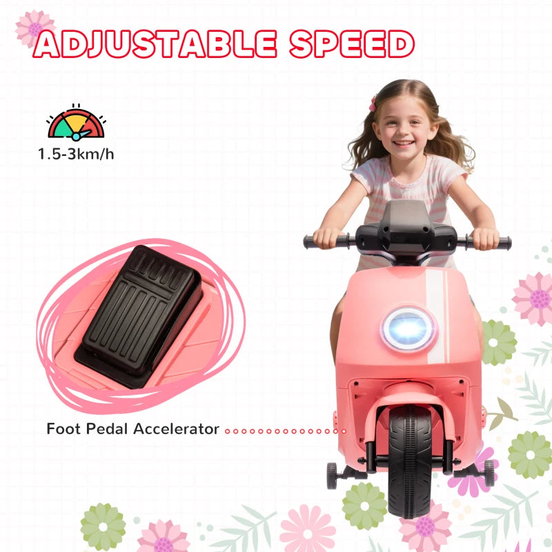 6V Ride on Motorbike, Kids Electric Motorbike w/ Headlights, Music, Training Wheels, for Ages 18-36 Months, Pink