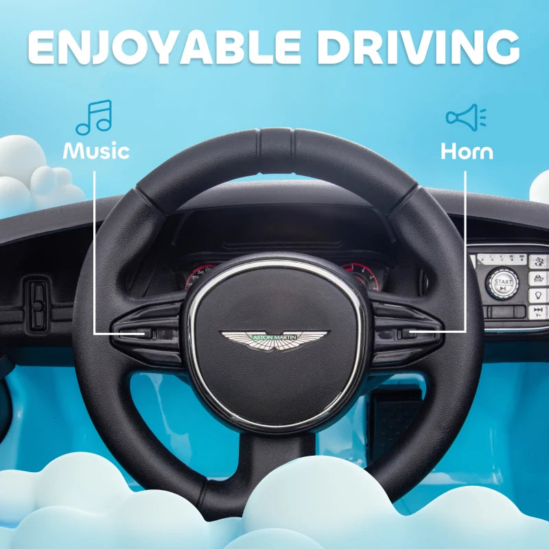 Aston Martin DBX Licensed Battery Powered Kids Electric Car, 12V Kids Ride on Car w/ Lights, Music Horn, Blue