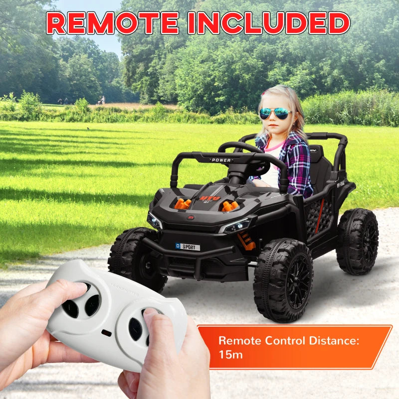 12V Battery Powered Ride on Truck w/ Remote, Four Suspension Wheels, Horn, Lights, Music, USB, for Ages 3-5 Years, Black