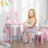 Kids Dressing table Set w/ Mirror, Stool, Drawer, Cute Patterns, for Ages 3-6 Years - Pink