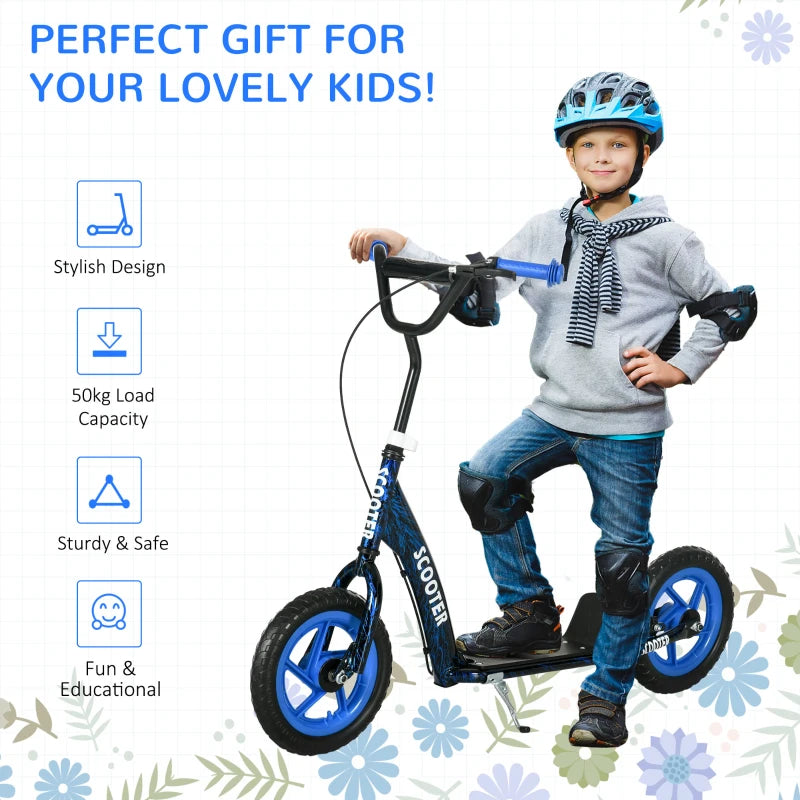 Kids Scooter with Adjustable Handlebar, Children's Kick Scooter with Non-slip Footplate, Rear Brake, Kickstand, Blue