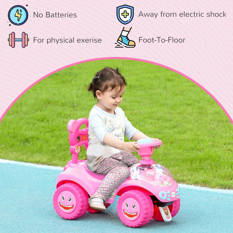 Foot to Floor oddler Ride on Toy w/ Music, Light, Horn, Under Seat Storage, Anti-Over-Backwards Device, Pink