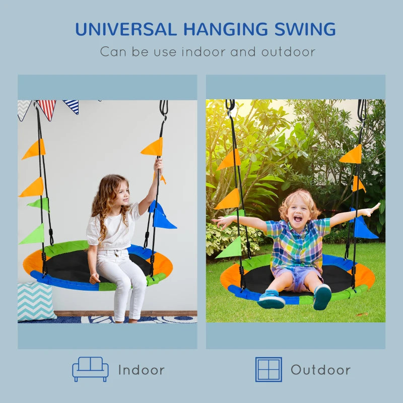 Kid Nest Swing Seat Saucer Tree Swing 40 Inch/100cm Adjustable Rope Outdoor Indoor for Kids Over 3 Years Old Multi-Colour