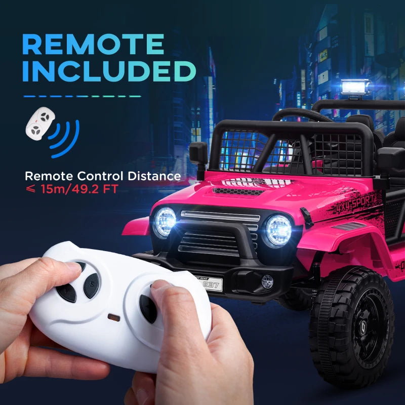 12V Battery Powered Kids Ride-On Car, Electric Truck w/ Spring Suspension, Remote, Music, Horn, Lights, Pink