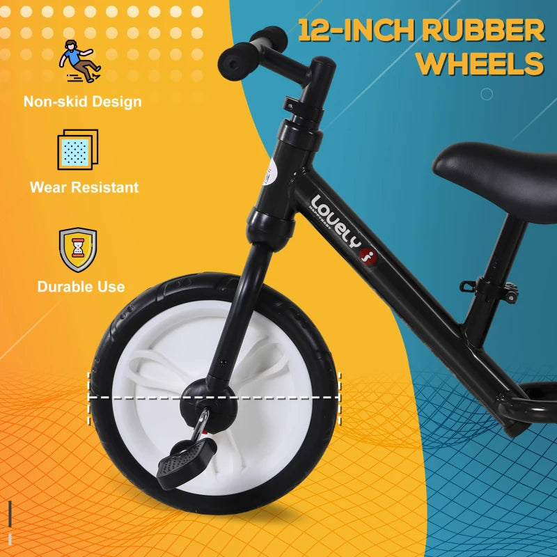 11 Inch Kids Balance Bike Training Pedal Bicycle W/ Removable Stabilizers EVA Tyres Adjustable Seat Height 2 to 5 Years Gift for Boys Girls Black