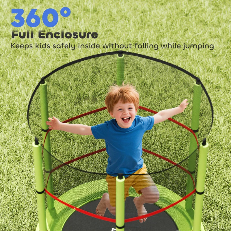 Kids Trampoline, with Enclosure Net, Steel Frame, for Ages 3-6 Years - Green