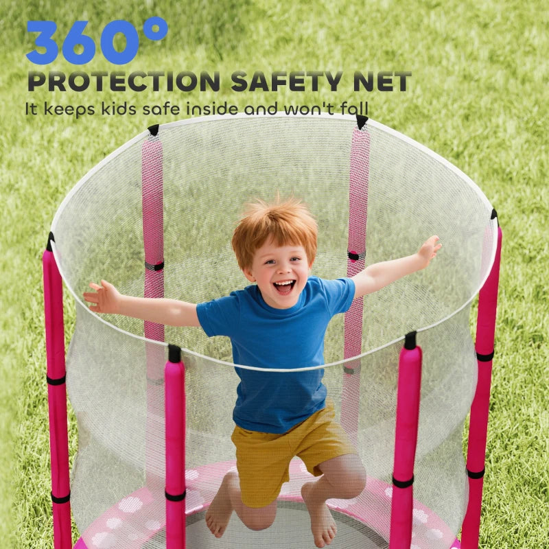 4.6ft Toddler Trampoline w/ Safety Enclosure Net, for Indoor Outdoor Use, Ages 3-6 Years, Pink