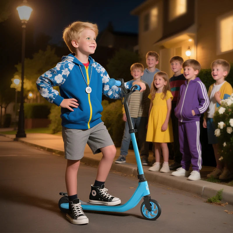 Electric Scooter, 120W Motor E-Scooter, Adjustable Height, Rear Brake for Ages 6+ Years - Blue