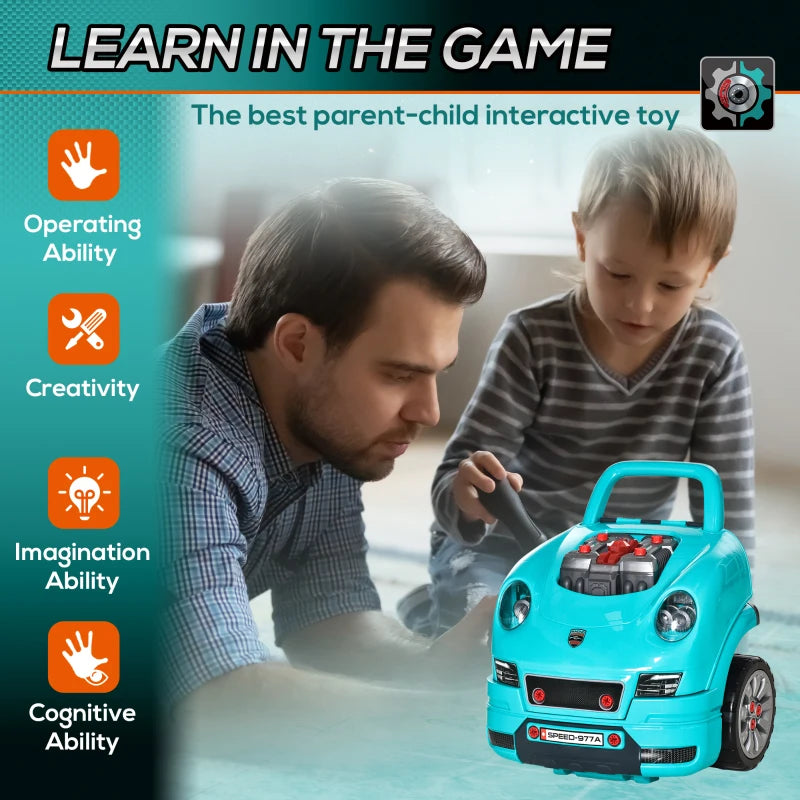 Kids Truck Engine Toy Set, with Horn, Light, Car Key, for Ages 3-5 Years - Teal