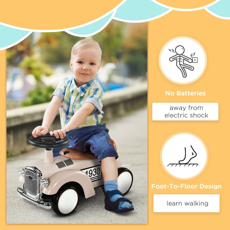 Foot to Floor Slider for Toddlers with Under-Seat Storage, Ride on Sliding Car with Horn, for Ages 12-36 Months - Cream